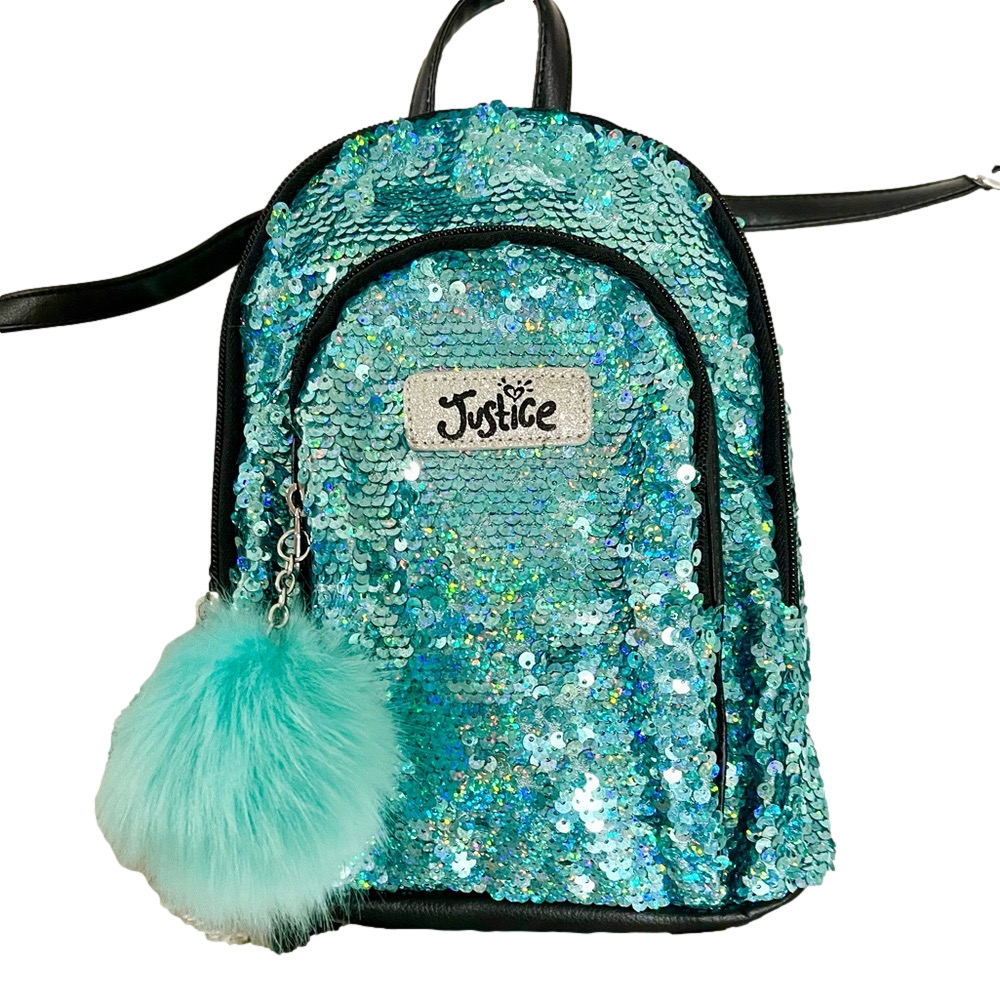 NWOT JUSTICE Backpack in Bright Blue Sparkles with handle and adjustable straps